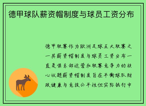 德甲球队薪资帽制度与球员工资分布
